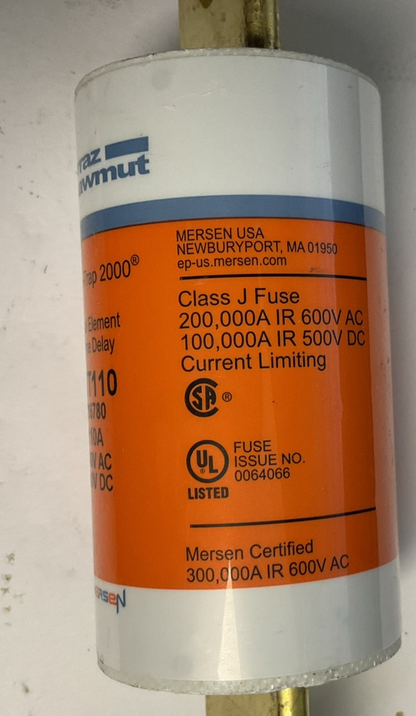FERRAZ SHAWMUT AJT110 FUSE 600VAC 500VDC AMP-TRAP 2000 CLASS J 110A