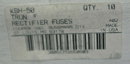 BUSSMANN / TRON KBH50 RECTIFIER FUSE / 500V / 50A / NEW SURPLUS / EACH