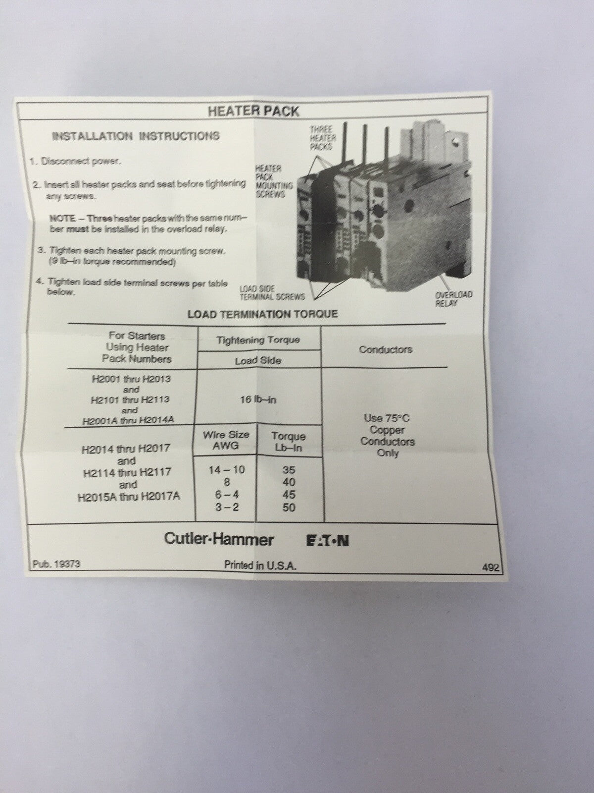 CUTLER HAMMER H2001A-3 FREEDOM SERIES HEATER PACK (SET OF THREE) .254-.377
