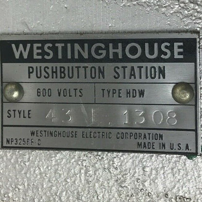 WESTINGHOUSE TYPE HDW PUSHBUTTON STATION 43 E 1308  600VOLTS