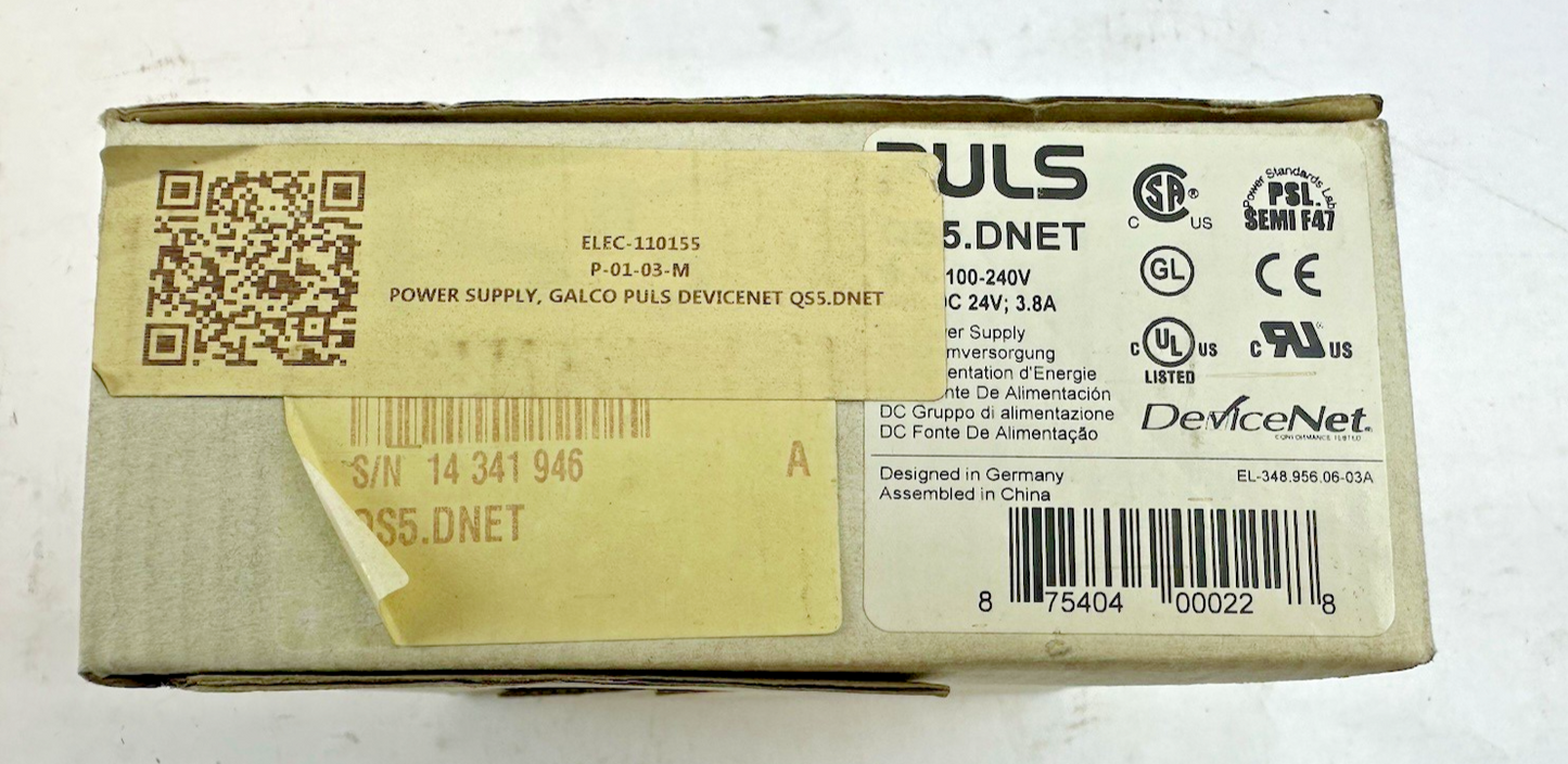 PULS DIMENSION QS5.DNET POWER SUPPLY 24VDC 3.8A 100-240V