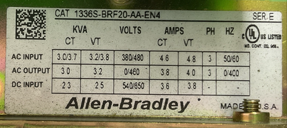 ALLEN BRADLEY 1336S-BRF20-AA-EN4 SER E AC DRIVE 2HP 460V SENSORLESS VECTOR