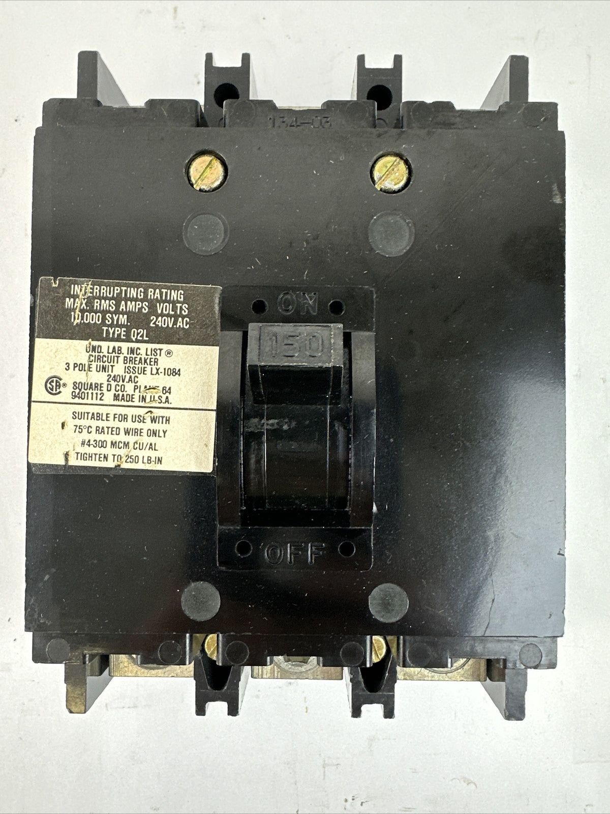 SQUARE D Q2L3150 150AMP 240VAC 3POLE CIRCUIT BREAKER