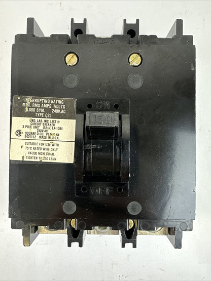 SQUARE D Q2L3150 150AMP 240VAC 3POLE CIRCUIT BREAKER