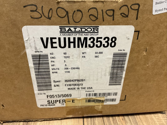 BALDOR VEUHM3538 MOTOR 208-230/460V 1735RPM 0.5HP 3PH