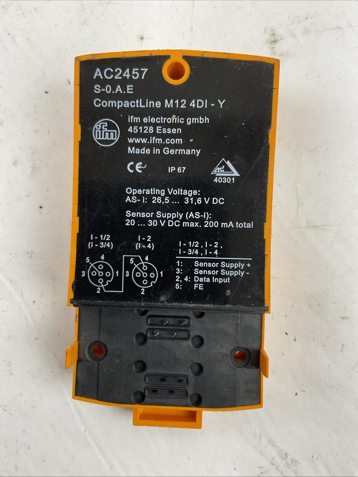 IFM AC2457 AS-INTERFACE SENSOR SUPPLY 20..30VDC OPERATING VOLTAGE 26,5..31,6VDC