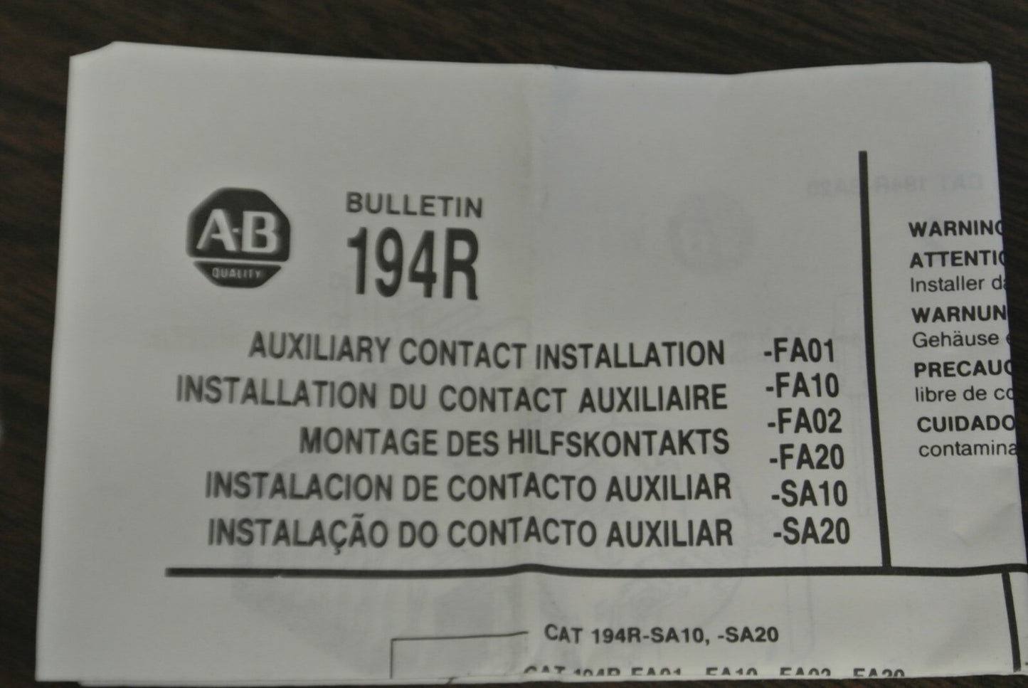 ALLEN-BRADLEY 194R-FA20, Ser. A / AUXILIARY CONTACT / 2 N.C. / NEW SURPLUS