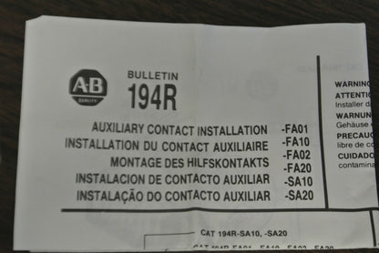 ALLEN-BRADLEY 194R-FA20, Ser. A / AUXILIARY CONTACT / 2 N.C. / NEW SURPLUS