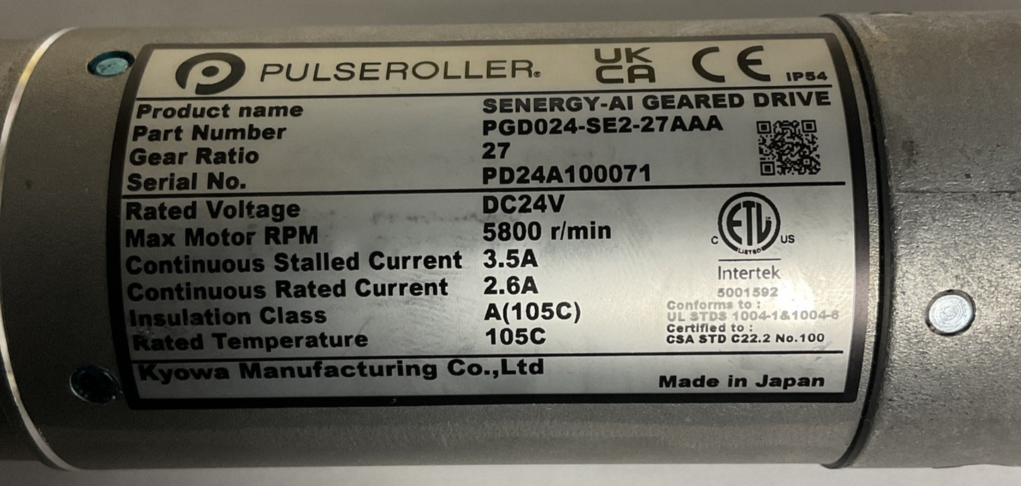 PULSEROLLER PGD024-SE2-27AAA 24V DC MOTORIZED CONVEYOR ROLLER MOTOR