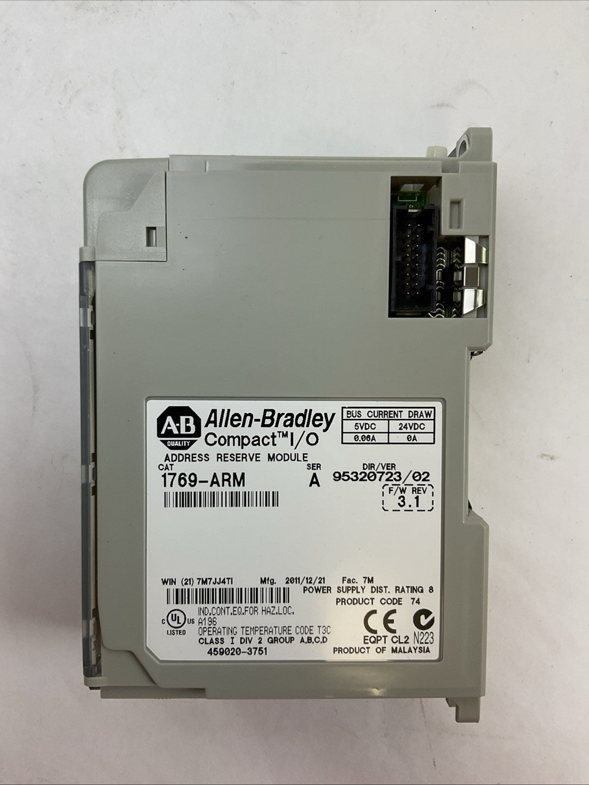 ALLEN BRADLEY 1769-ARM SER A F/W REV 3.1 DIR/VER 95320723/02 ADDRESS RESERVE MOD