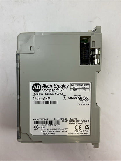 ALLEN BRADLEY 1769-ARM SER A F/W REV 3.1 DIR/VER 95320723/02 ADDRESS RESERVE MOD