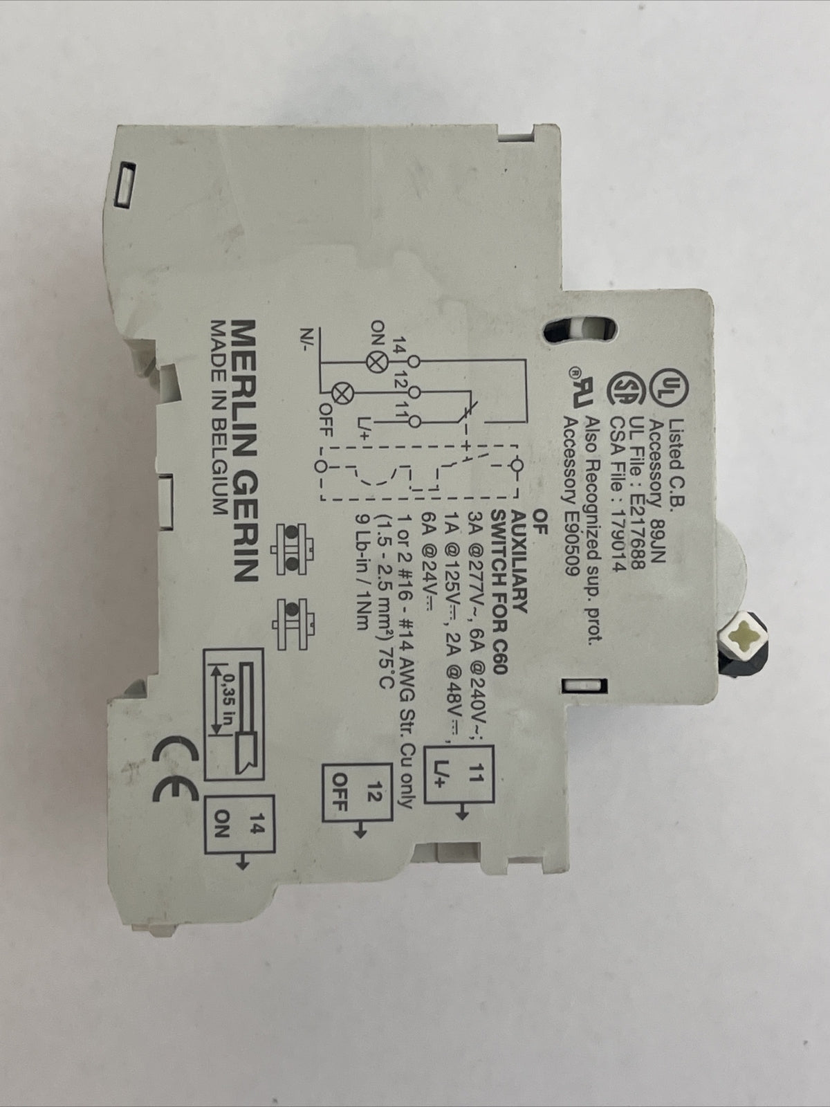 MERLIN GERIN 24462 CIRCUIT BREAKER 4AMP 480Y/277VAC 26925 AUXILIARY SWITCH