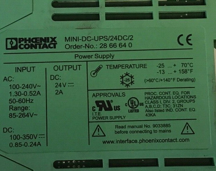 PHOENIX CONTACT MINI-DC-UPS/24DC/2 POWER SUPPLY 24VDC 2A