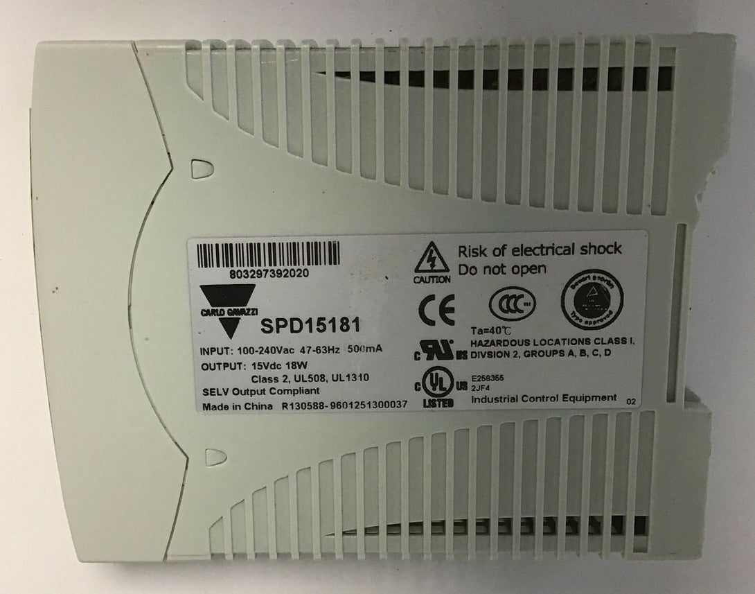 CARLO GAVAZZI SPD15181 AC/DC CONVERTER 100-240VAC 15VDC-1.2A 47-63HZ 500MA