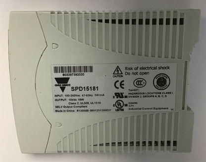 CARLO GAVAZZI SPD15181 AC/DC CONVERTER 100-240VAC 15VDC-1.2A 47-63HZ 500MA