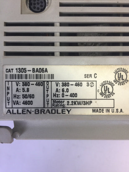 ALLEN BRADLEY 1305-BA06A AC DRIVE INPUT 380-460V 5.8A OUTPUT 380-460V 6.0A 3 HP
