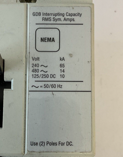 WESTINGHOUSE GDB 14K CIRCUIT BREAKER 50A 480VAC 3POLE 50/60HZ GDB3050