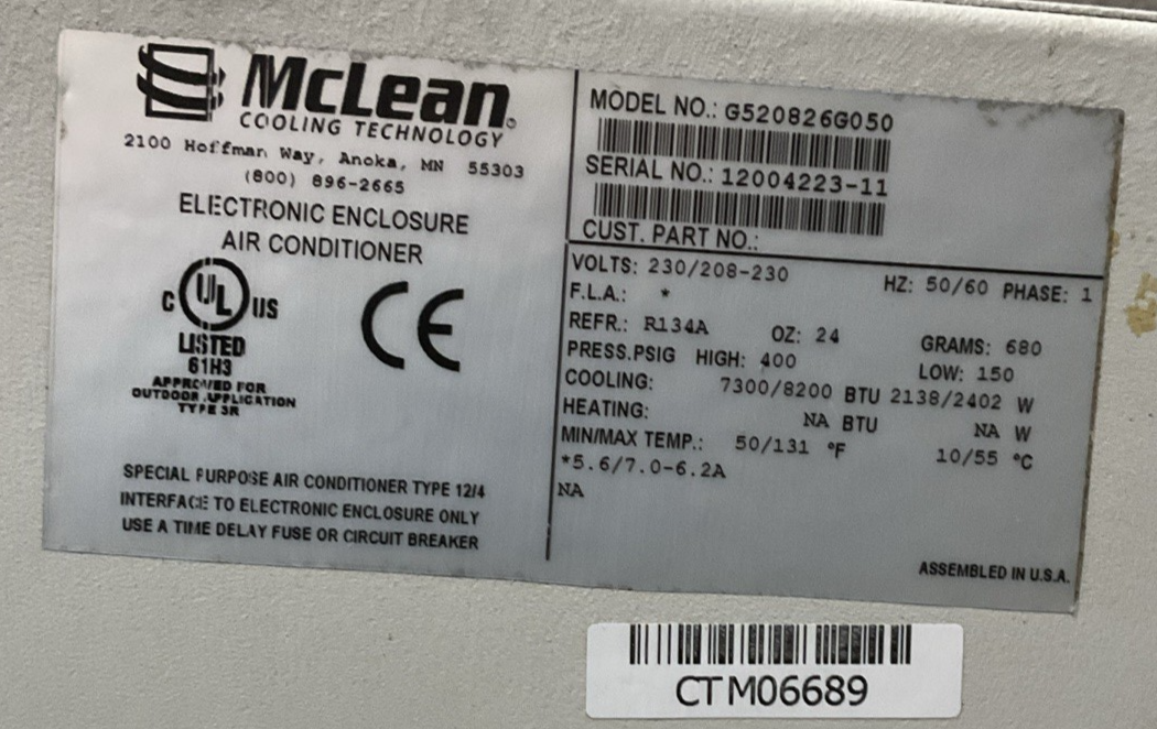 McLEAN G520826G050 AIR CONDITIONER 230/208-230V 50/60HZ COOLING 7300/8200 BTU