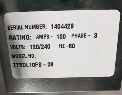 TRANSFER SWITCH GE ZENITH - 100 Amp - 120/240V - 3 Ph STAINLESS ZTSDL10FS-38