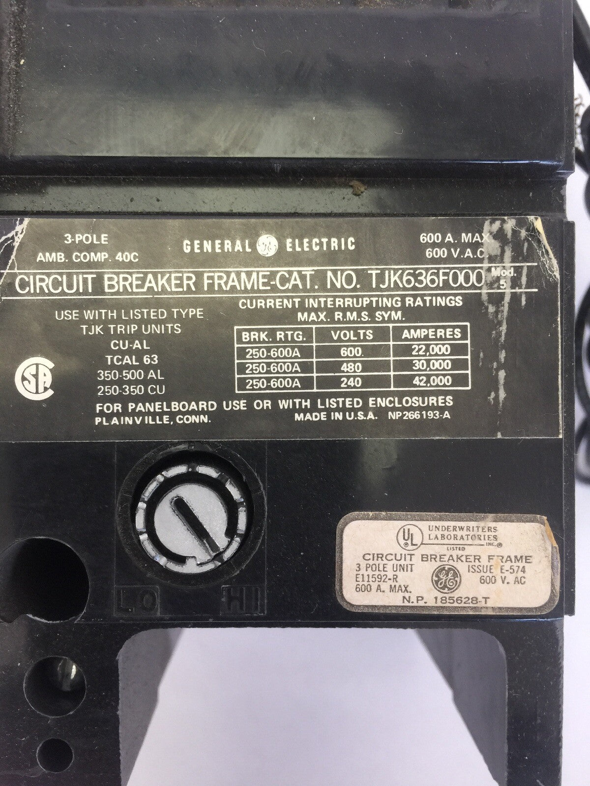 GE TJK636F000 MOD 5 CIRCUIT BREAKER 600VAC 600A 3 POLE 500A MAG ADJ 1500-5000A
