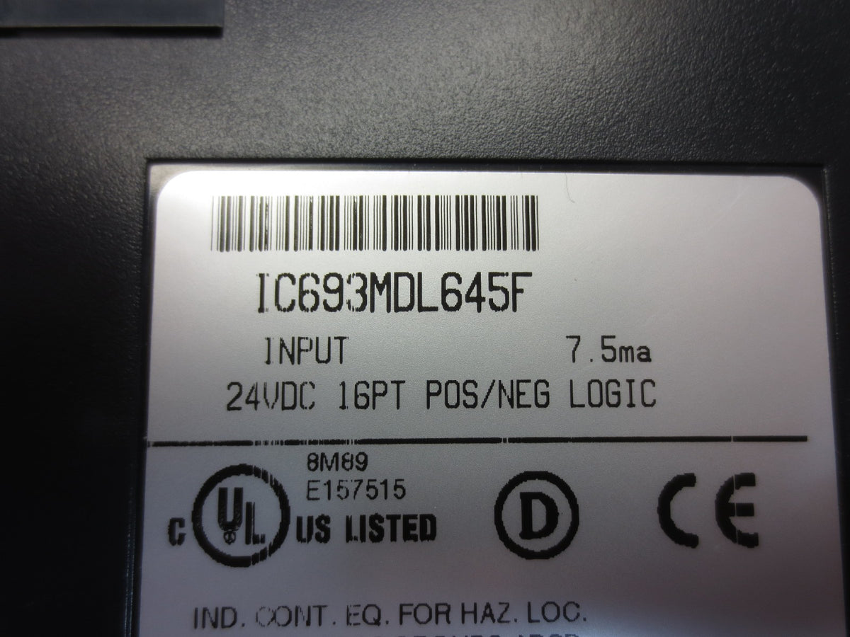 GE FANUC IC693MDL645F INPUT MODULE 24VDC 16PT POS/NEG LOGIC 7.5mA/Pt.