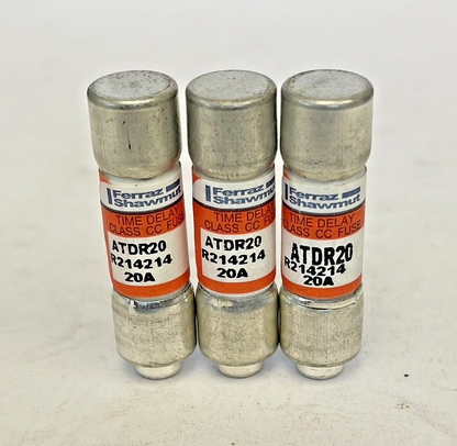 FERRAZ SHAWMUT *LOT OF 3* - ATDR20 - 20 AMP, 600 VAC, TIME-DELAY, CLASS CC FUSES