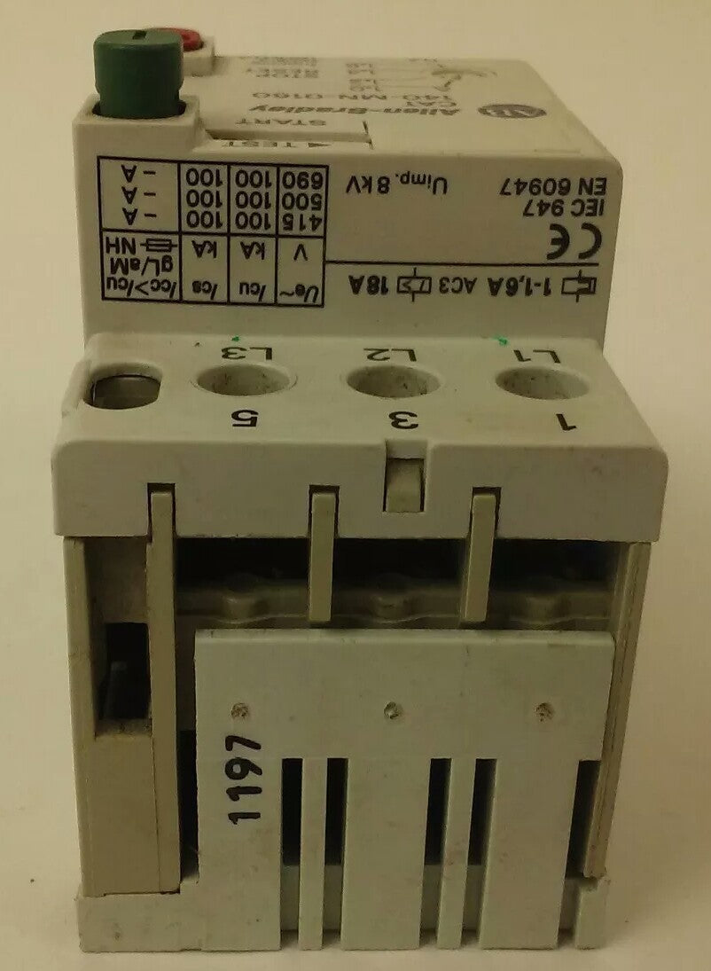 ALLEN BRADLEY 140-MN-0160, MANUEL MOTOR STARTER/ CIRCUIT BREAKER, 3PH, 600V,2.5A