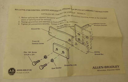 ALLEN BRADLEY 2100-NC1 SER. C, HORIZONTAL GROUND BUS SPLICE KIT 1/4'' X 1'',2100