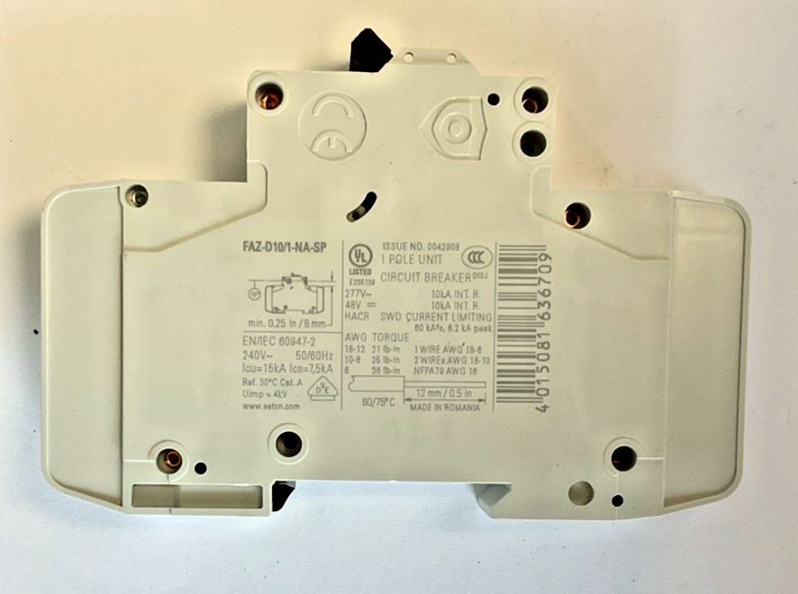 EATON FAZ-D10/1-NA-SP CIRCUIT BREAKER 10A 1POLE 240VAC 50/60HZ CAT.A
