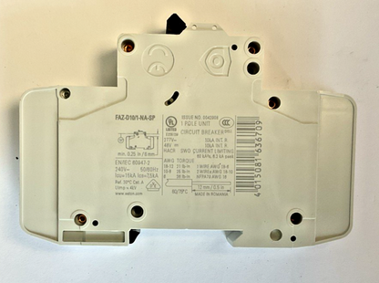 EATON FAZ-D10/1-NA-SP CIRCUIT BREAKER 10A 1POLE 240VAC 50/60HZ CAT.A