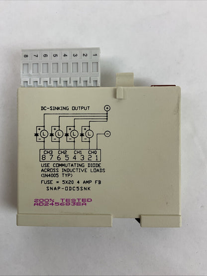 OPTO 22 SNAP I/O SNAP-ODC5SNK 4 CHANNEL DC OUTPUT 5-60VDC 5VDC LOGIC