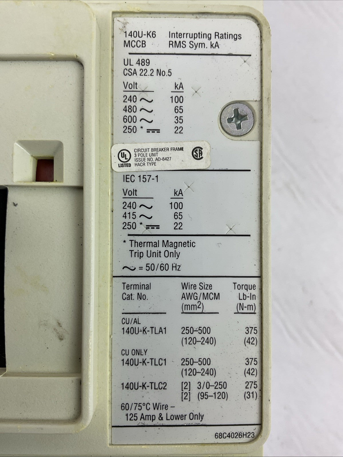ALLEN BRADLEY 140U-K6L3-D40 (140U-K6X3 140U-KTL3-D40 140U-KRP3-D35)