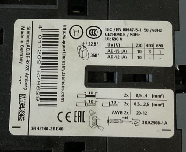 SIEMENS 3RH2140-2BB40 CONTACT RELAY 24VDC 50HZ