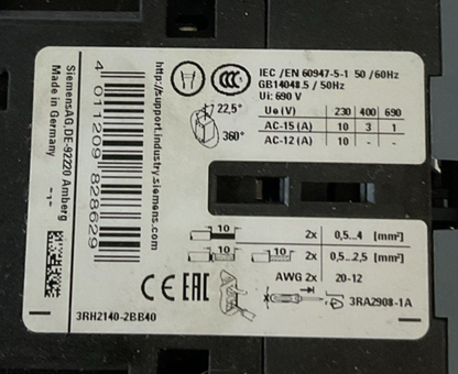SIEMENS 3RH2140-2BB40 CONTACT RELAY 24VDC 50HZ
