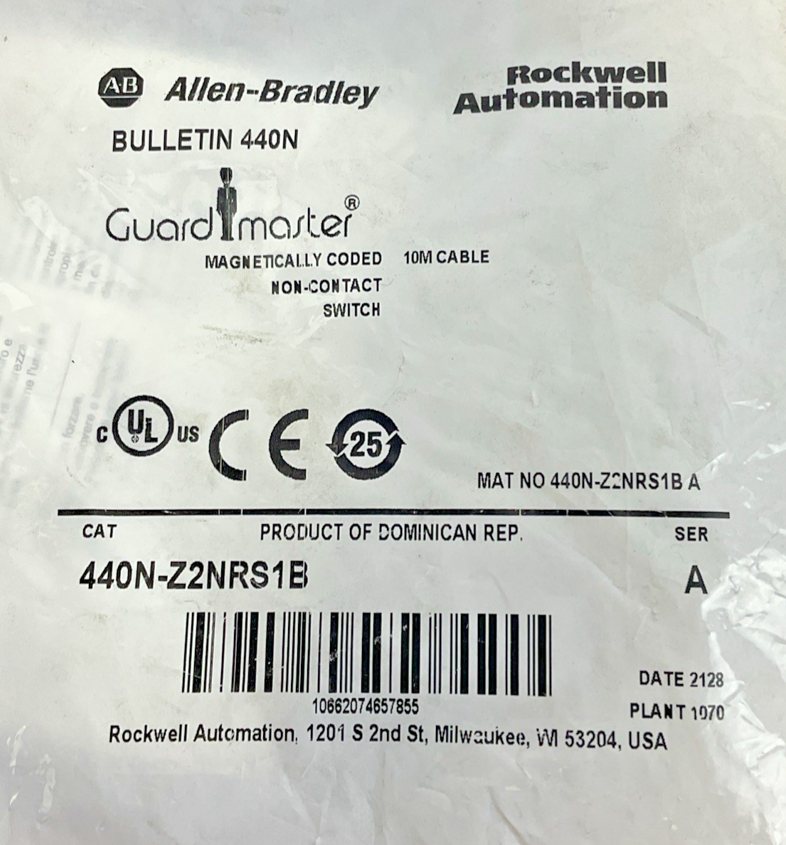 ALLEN BRADLEY 400N-Z2NRS1B NON-CONTACT SWITCH SER.A 10M CABLE 24V