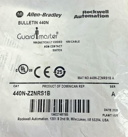 ALLEN BRADLEY 400N-Z2NRS1B NON-CONTACT SWITCH SER.A 10M CABLE 24V