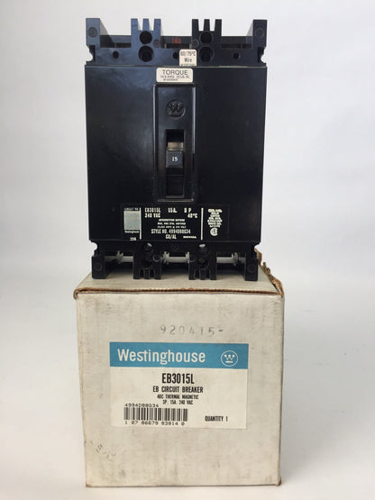 WESTINGHOUSE EB3015L CIRCUIT BREAKER 15AMP 240VAC 3POLE 4994D88G34