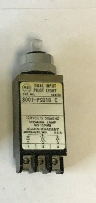 ALLEN BRADLEY 800T-PSD16 SMALL DUAL INPUT TYPE PILOT LIGHT SER.C 120V-60HZ