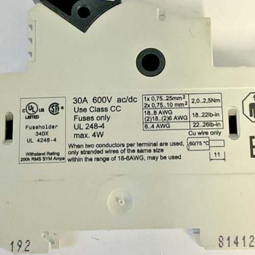 SIEMENS 3NW7 5130HG FUSE HOLDER 30A 600VAC/DC