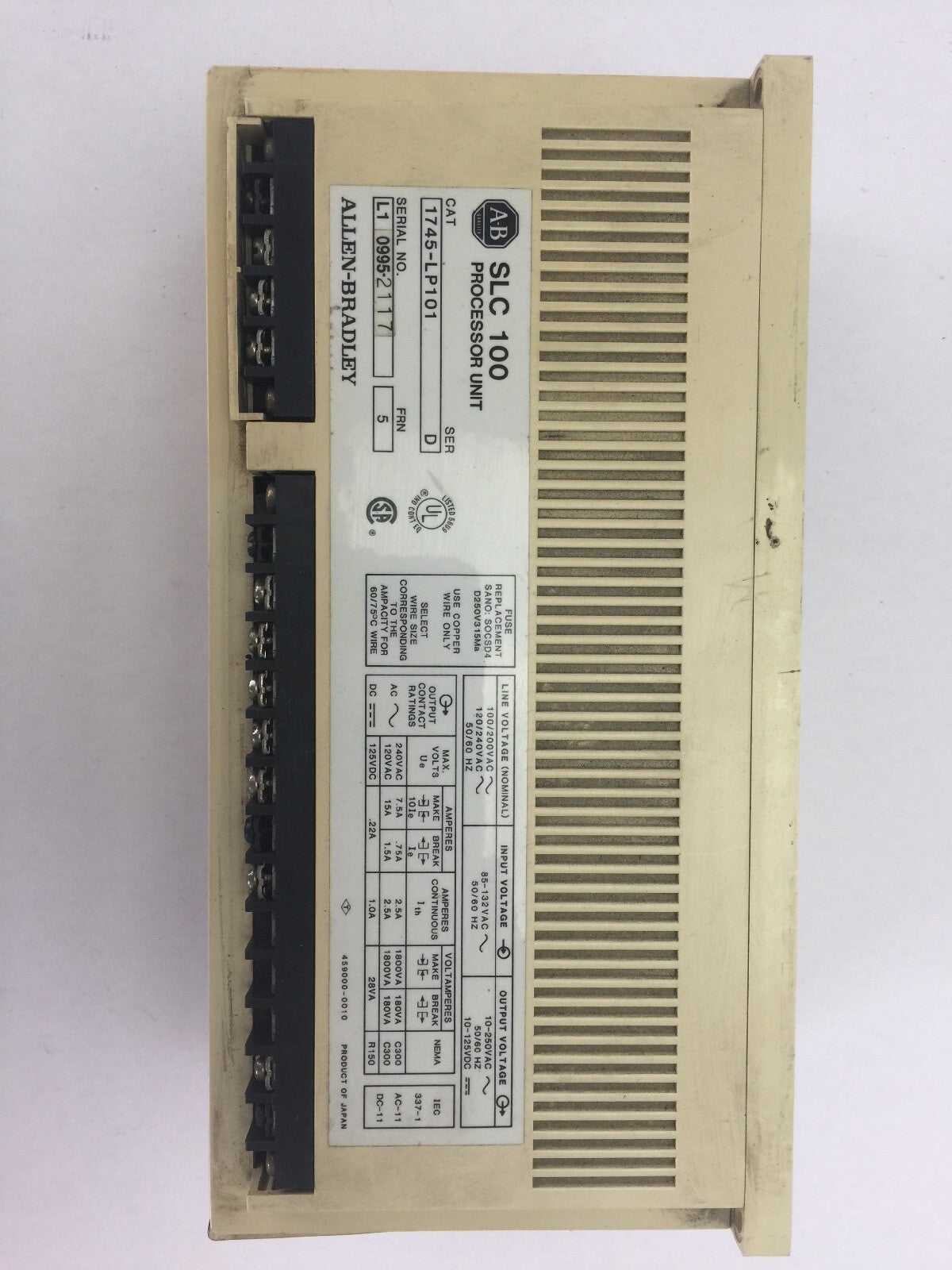 ALLEN BRADLEY 1745-LP101 PROCESSOR UNIT 240VAC 125VDC PROGRAMMABLE CONTROLLER