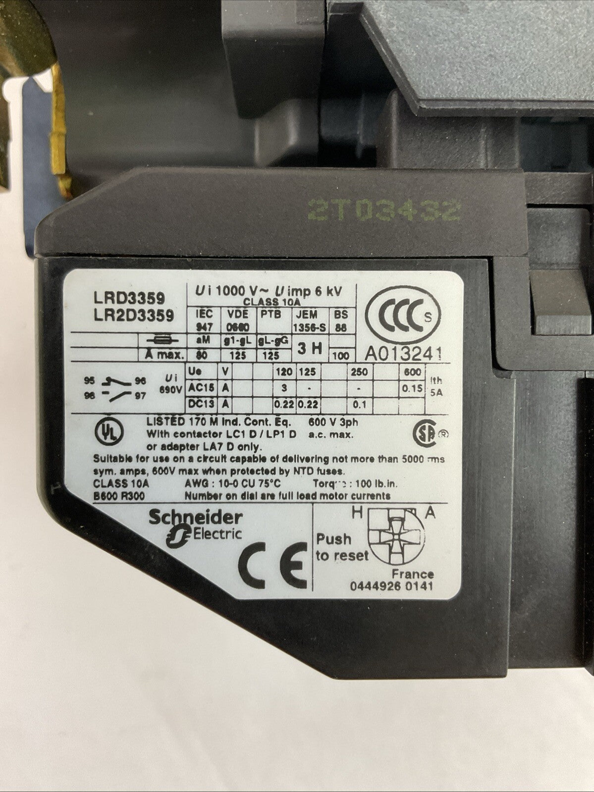 TELEMECHANIQUE STARTER (LC1 D80 CONTACTOR 600VAC 60HP COIL 120V + LRD33 48-65A)