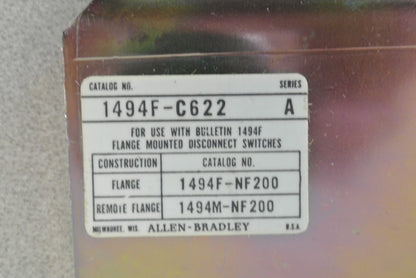 ALLEN-BRADLEY 1494F-C622 FUSE BLOCK ADAPTER PLATE KIT / 600V, 200A / NEW SURPLUS