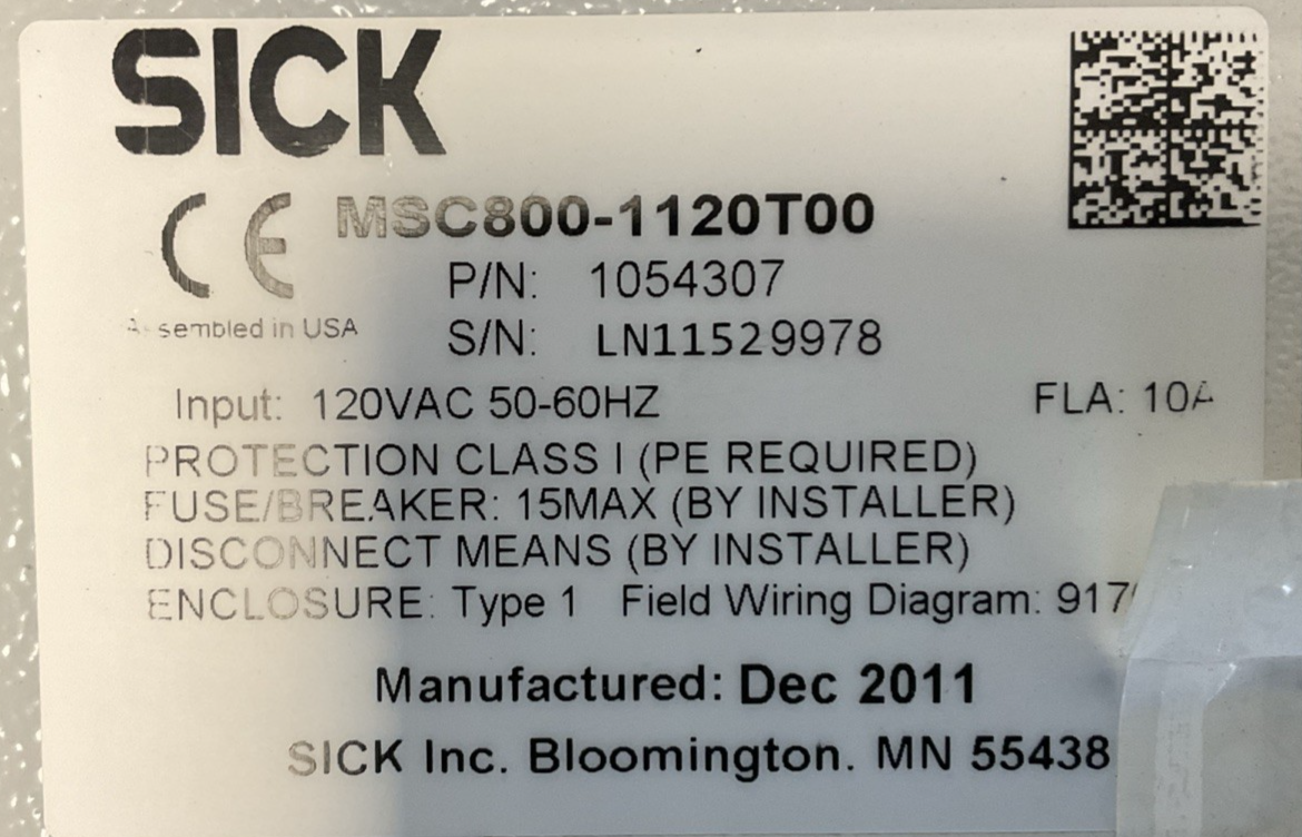 SICK MSC800-1120T00 1054307 MODULAR SYSTEM CONTROLLER INPUT 120VAC 50-60HZ