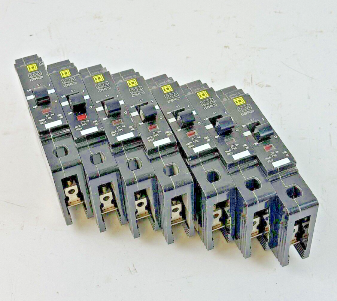 SQUARE D **LOT OF 7** - EDB14020 - 20A/1 POLE/277 VAC/BOLT ON/TYPE HACR - NEW