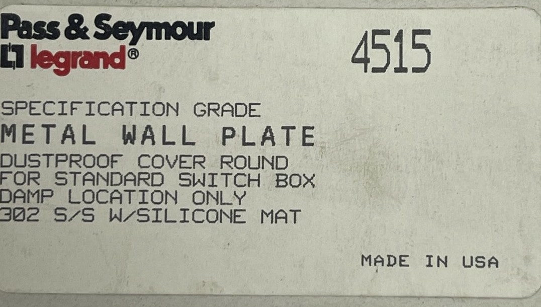 PASS&SEYMOUR 4515 METAL WALL PLATE DUSTPROOF COVER ROUND FOR STANDARD SWITCH BOX