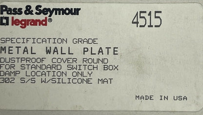 PASS&SEYMOUR 4515 METAL WALL PLATE DUSTPROOF COVER ROUND FOR STANDARD SWITCH BOX