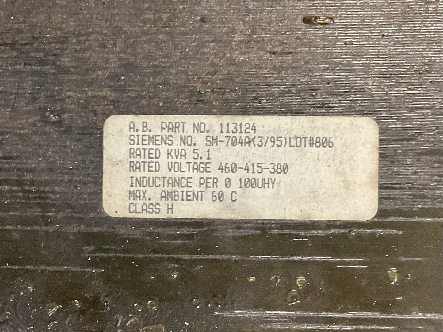 SIEMENS SM-704A (3/95) 5.1KVA 460-415-380 RATED VOLTAGE TRANSFORMER