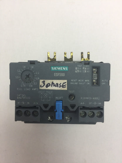 SIEMENS ESP200 OVERLOAD RELAY 48ATB1S00 600V 0.75-3.4AMPS