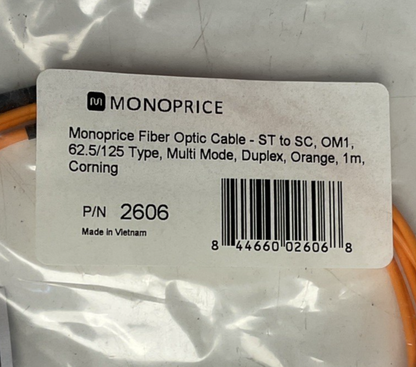 MONOPRICE 2606 FIBER OPTIC CABLE 1M ORANGE OM1 ST-SC****LOTOF6****