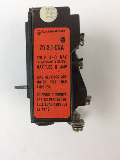 KLOCKNER MOELLER Z0-2,1-CNA BIMETAL RELAY 600VAC 1.2-2.1AMP